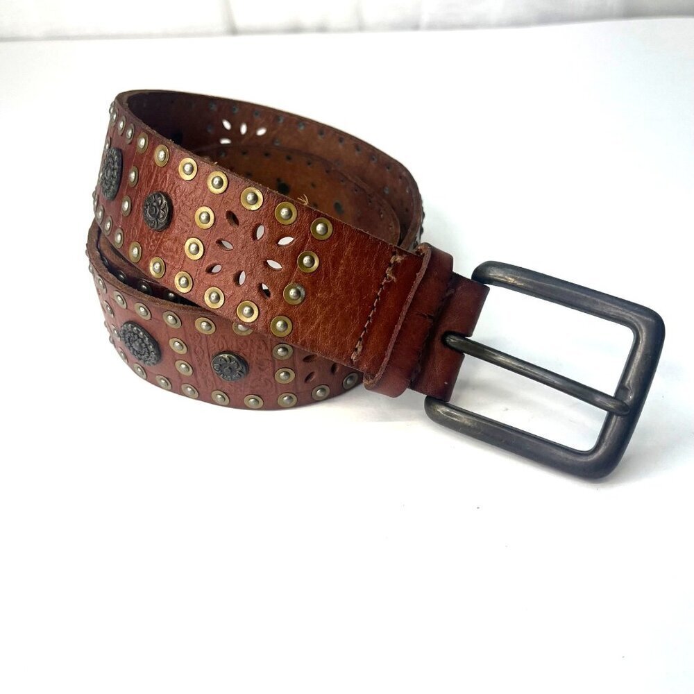 Riveted Leather Belt Riveted Bohemian Boho Gypsy Small Western 37"